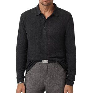 John Varvatos Collection Men's Long Sleeve Jalen Jacquard Knit Polo Shirt Black